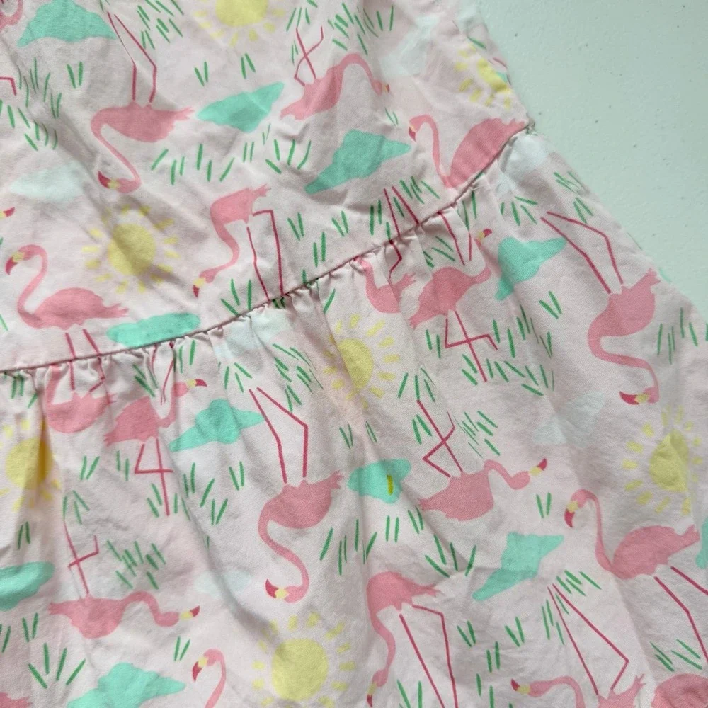 Hanna Andersson Spring Summer Flamingo Print Tiered Sun Dress 6/7 Runs Big